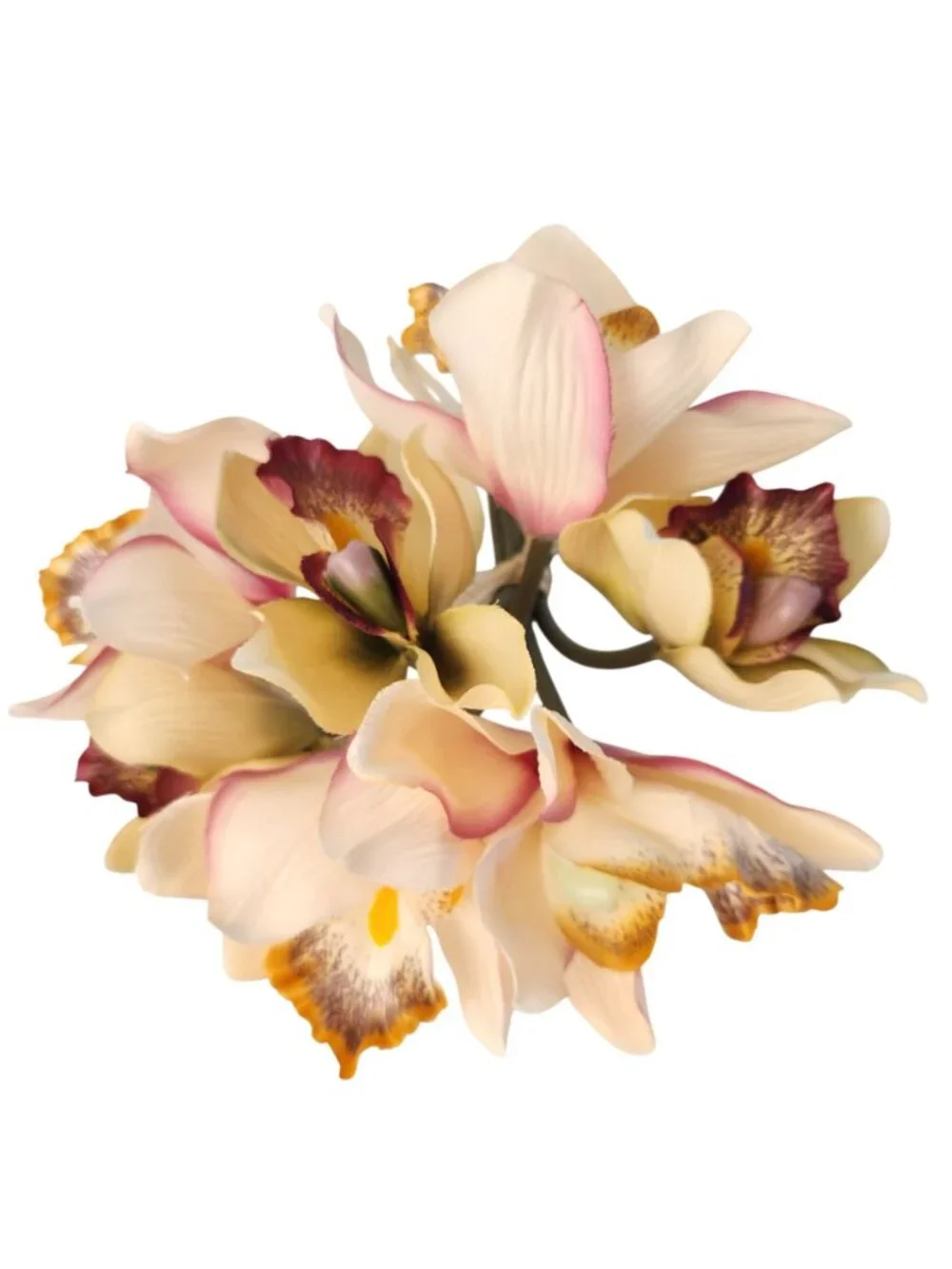 Artificial Cymbidium Orchid Bouquet 7 Stems Cream Blush Plum Coffee Faux Flowers